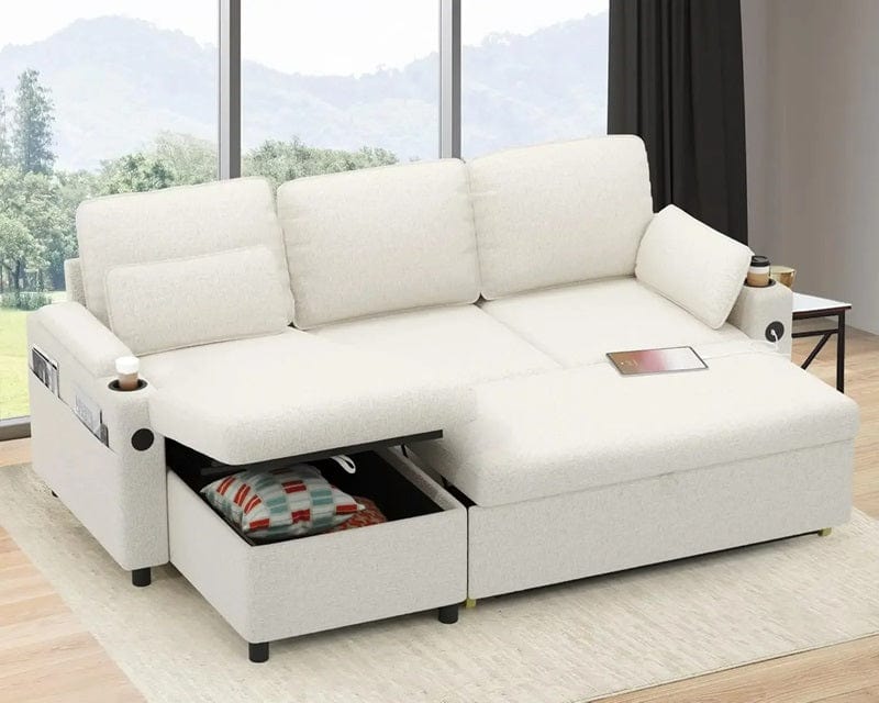 2-in-1 Sleeper Sofa Bed with Storage, USB & Cup Holder