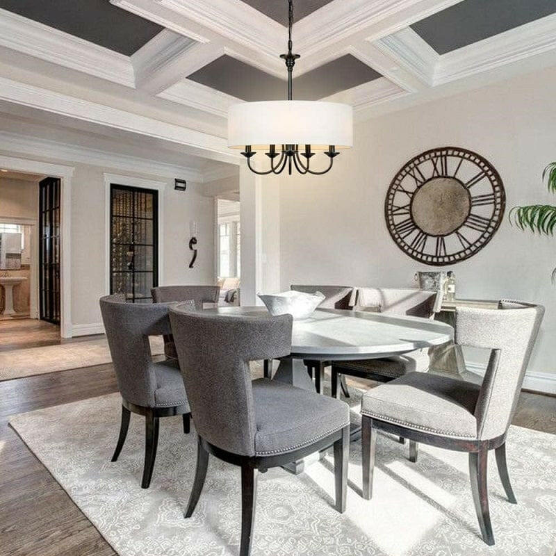 Lohan - Traditional 5-Light Chandelier with White Linen Drum Shade
