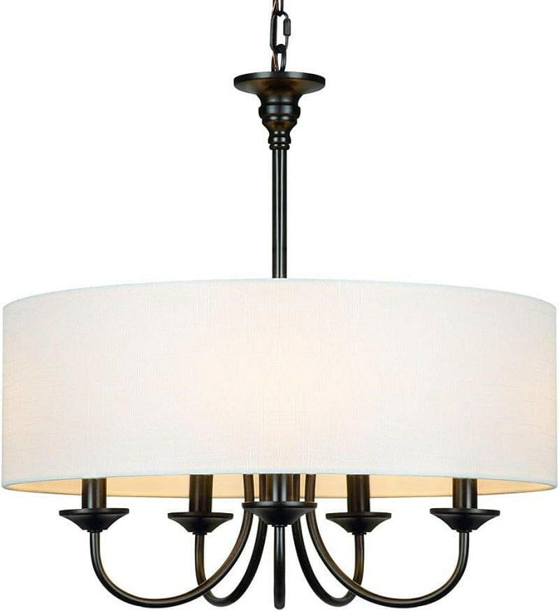 Lohan - Traditional 5-Light Chandelier with White Linen Drum Shade