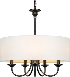 Lohan - Traditional 5-Light Chandelier with White Linen Drum Shade