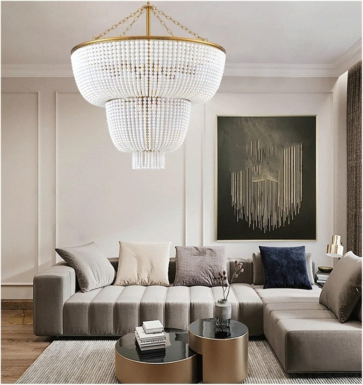 Malthe – Double Height Pendant Lamp with Gold Finish and Glass, 12 lights