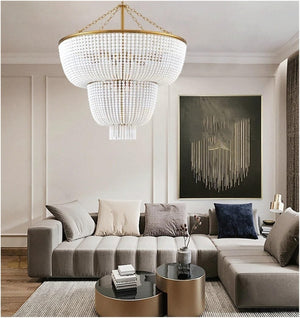 Malthe – Double Height Pendant Lamp with Gold Finish and Glass, 12 lights