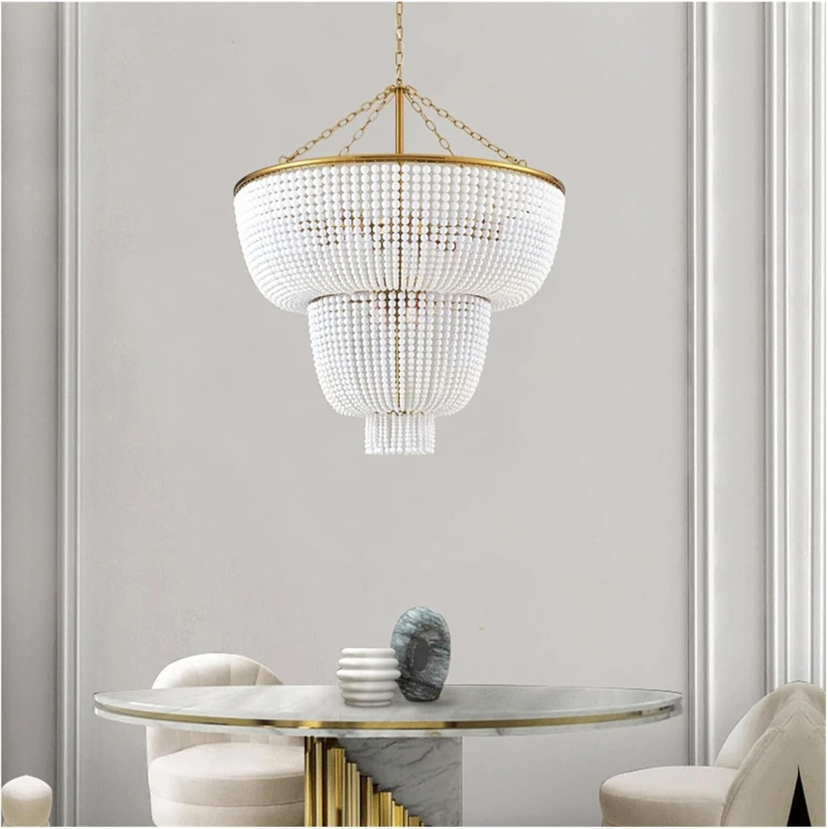 Malthe – Double Height Pendant Lamp with Gold Finish and Glass, 12 lights