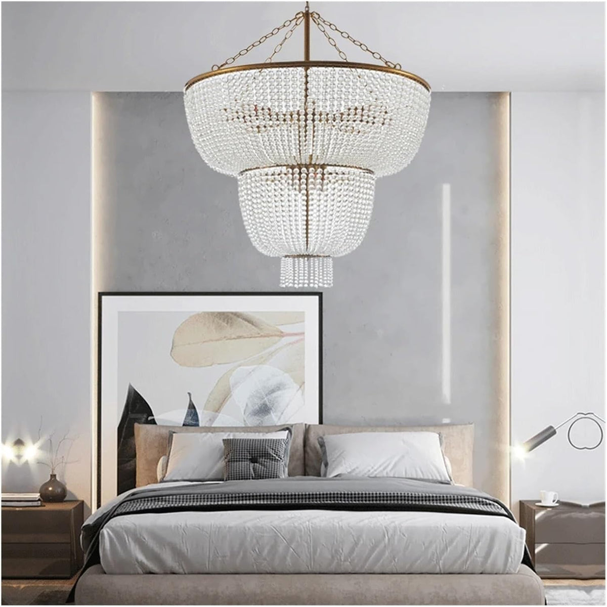 Malthe – Double Height Pendant Lamp with Gold Finish and Glass, 12 lights