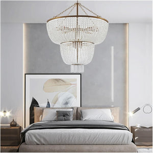 Malthe – Double Height Pendant Lamp with Gold Finish and Glass, 12 lights