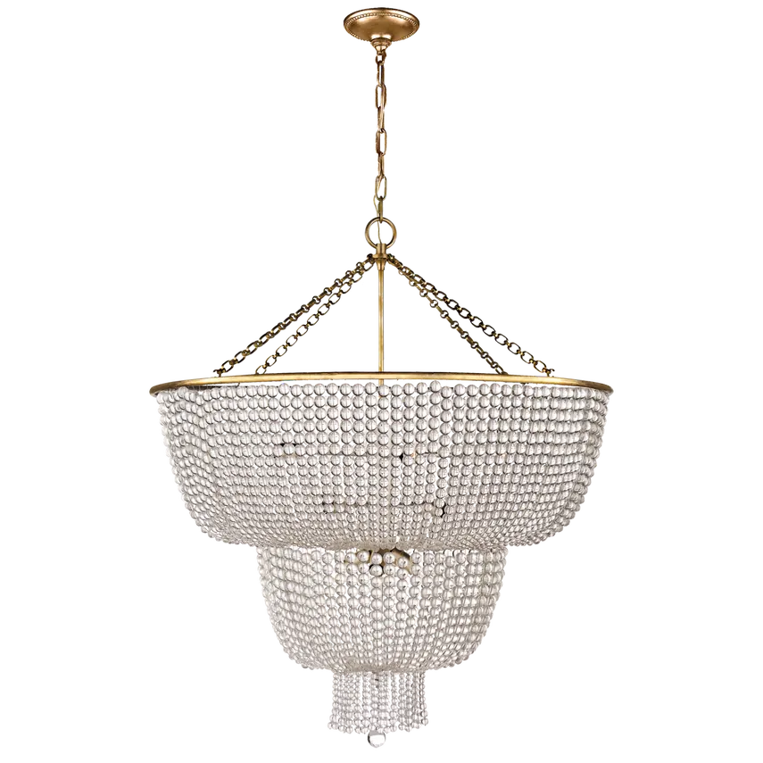 Malthe – Double Height Pendant Lamp with Gold Finish and Glass, 12 lights