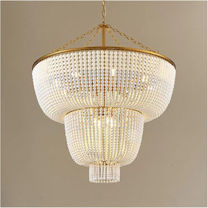 Malthe – Double Height Pendant Lamp with Gold Finish and Glass, 12 lights
