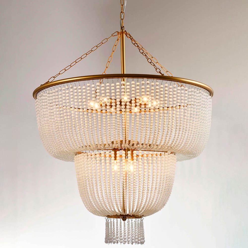 Malthe – Double Height Pendant Lamp with Gold Finish and Glass, 12 lights
