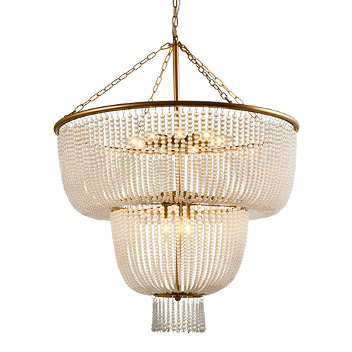 Malthe – Double Height Pendant Lamp with Gold Finish and Glass, 12 lights