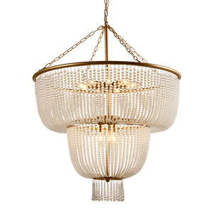 Malthe – Double Height Pendant Lamp with Gold Finish and Glass, 12 lights