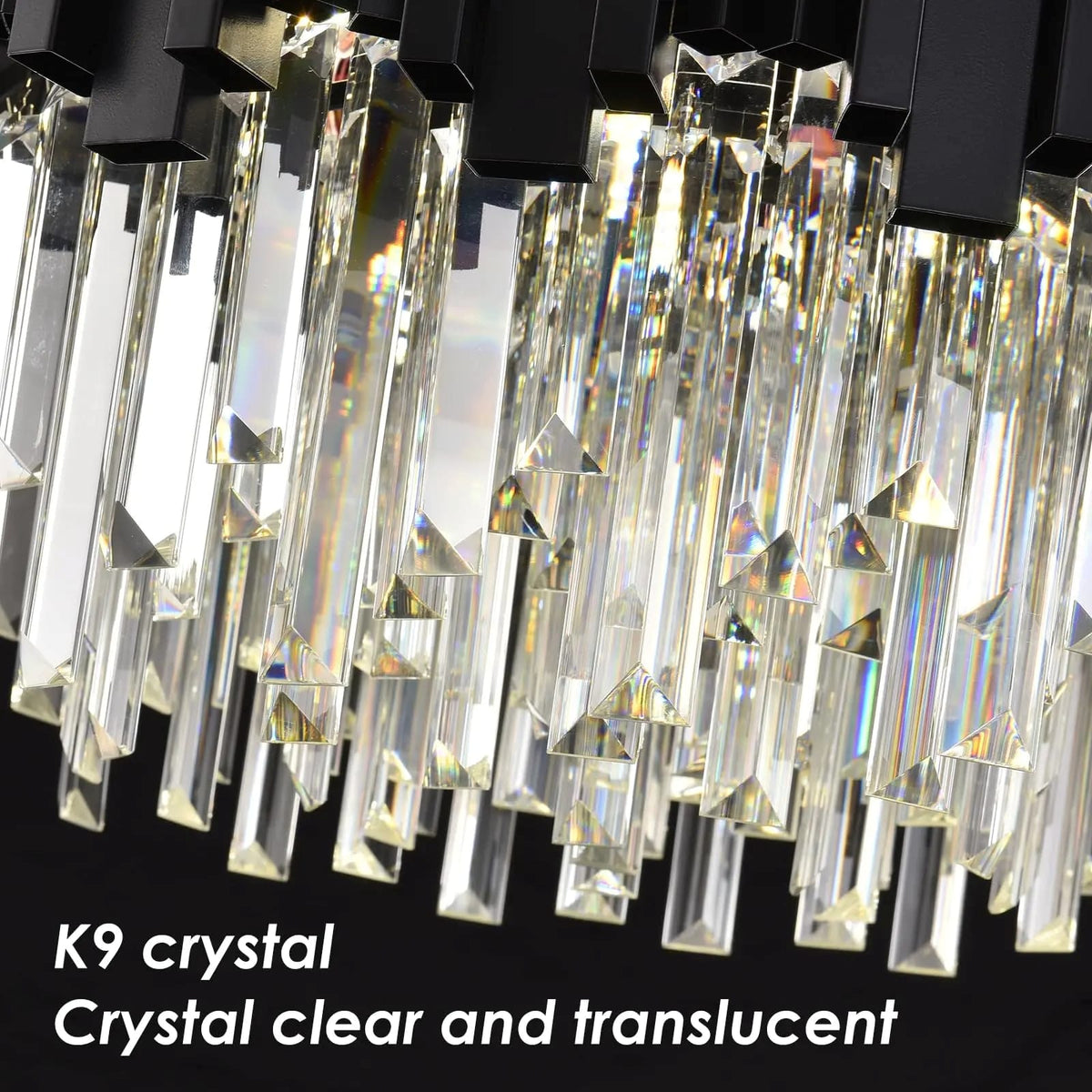 Modern Black Crystal Chandelier – Round Semi-Flush Mount K9 Crystal
