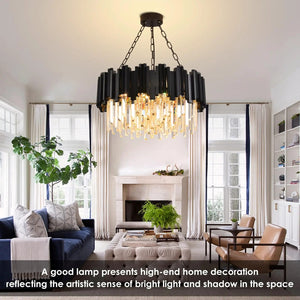 Modern Black Crystal Chandelier – Round Semi-Flush Mount K9 Crystal