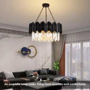 Modern Black Crystal Chandelier – Round Semi-Flush Mount K9 Crystal