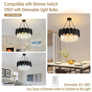 Modern Black Crystal Chandelier – Round Semi-Flush Mount K9 Crystal