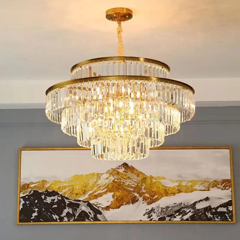 Modern Crystal Chandelier Round Pendant Light – Elegant Ceiling Lamp for Bedroom & Villa Decor
