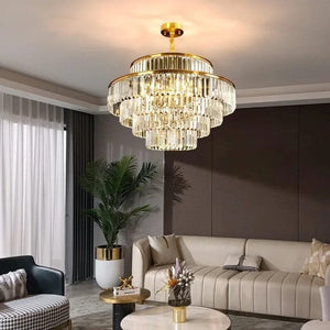 Modern Crystal Chandelier Round Pendant Light – Elegant Ceiling Lamp for Bedroom & Villa Decor