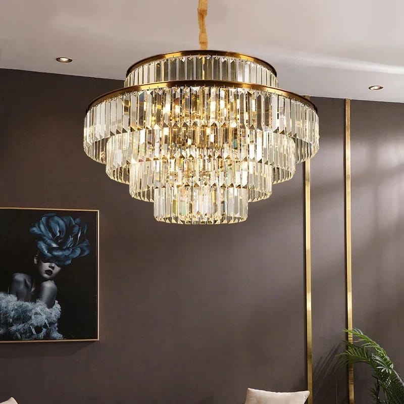 Modern Crystal Chandelier Round Pendant Light – Elegant Ceiling Lamp for Bedroom & Villa Decor