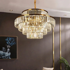 Modern Crystal Chandelier Round Pendant Light – Elegant Ceiling Lamp for Bedroom & Villa Decor