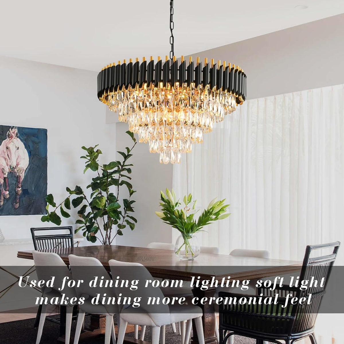 Modern Crystal Chandelier for Dining Room Black and Gold