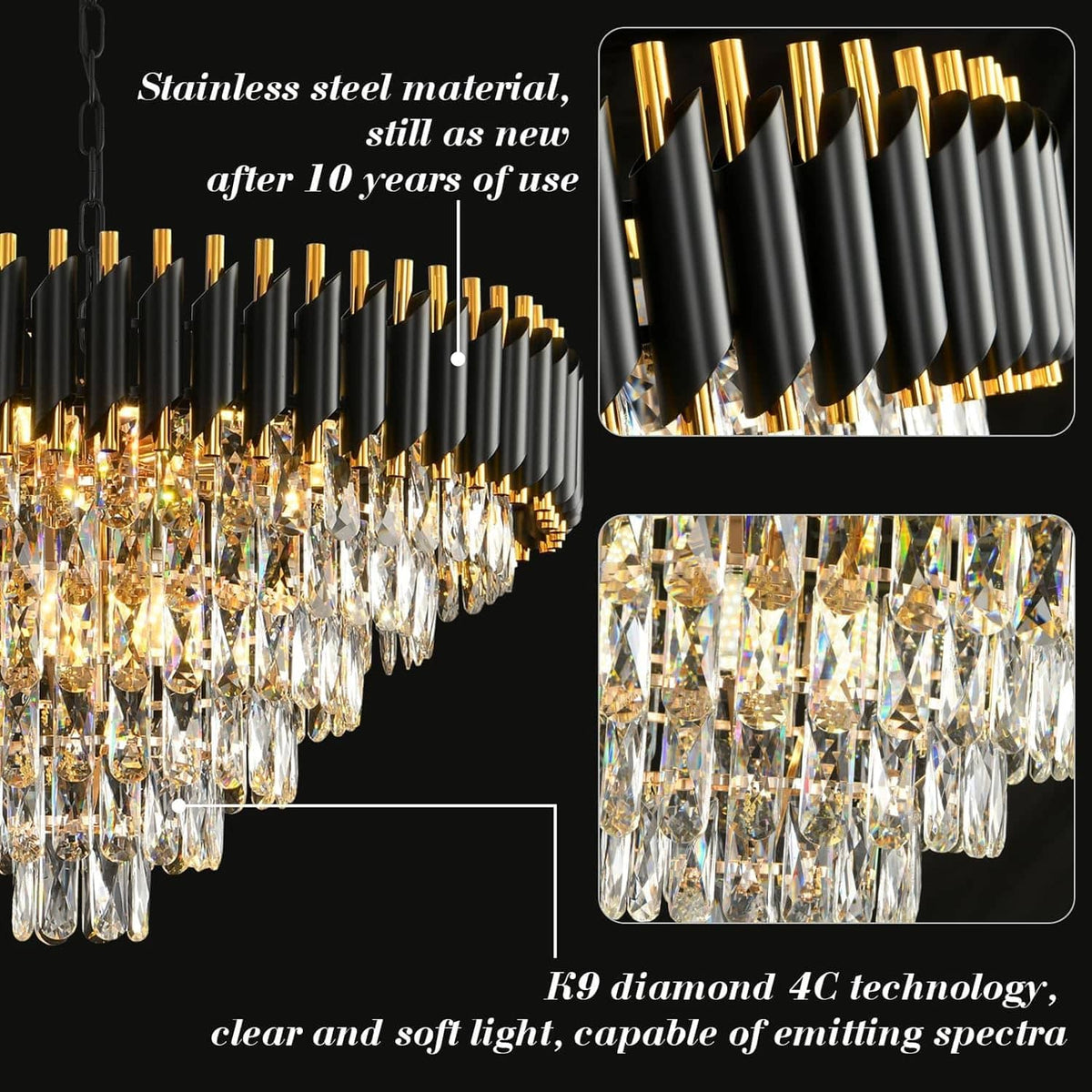 Modern Crystal Chandelier for Dining Room Black and Gold
