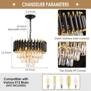 Modern Crystal Chandelier for Dining Room Black and Gold
