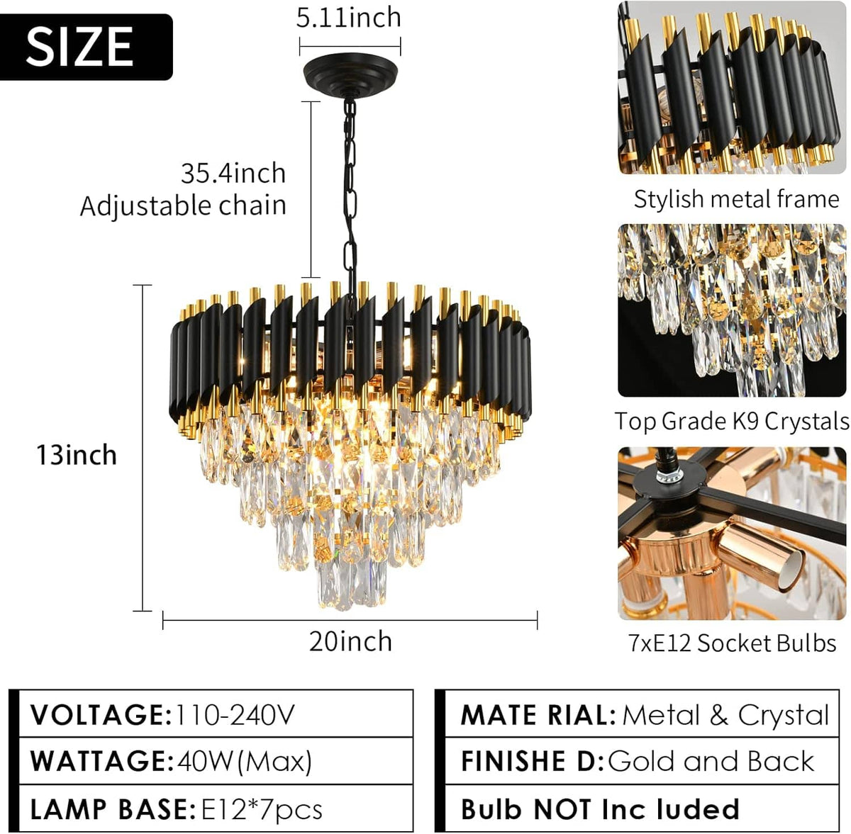 Modern Crystal Chandelier for Dining Room Black and Gold