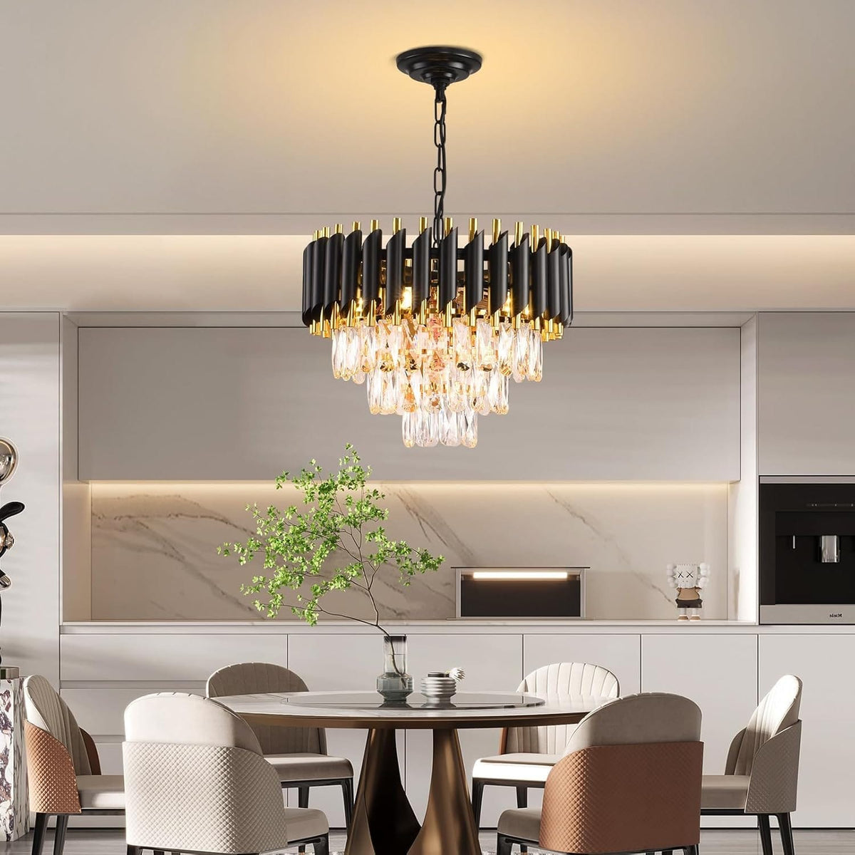 Modern Crystal Chandelier for Dining Room Black and Gold
