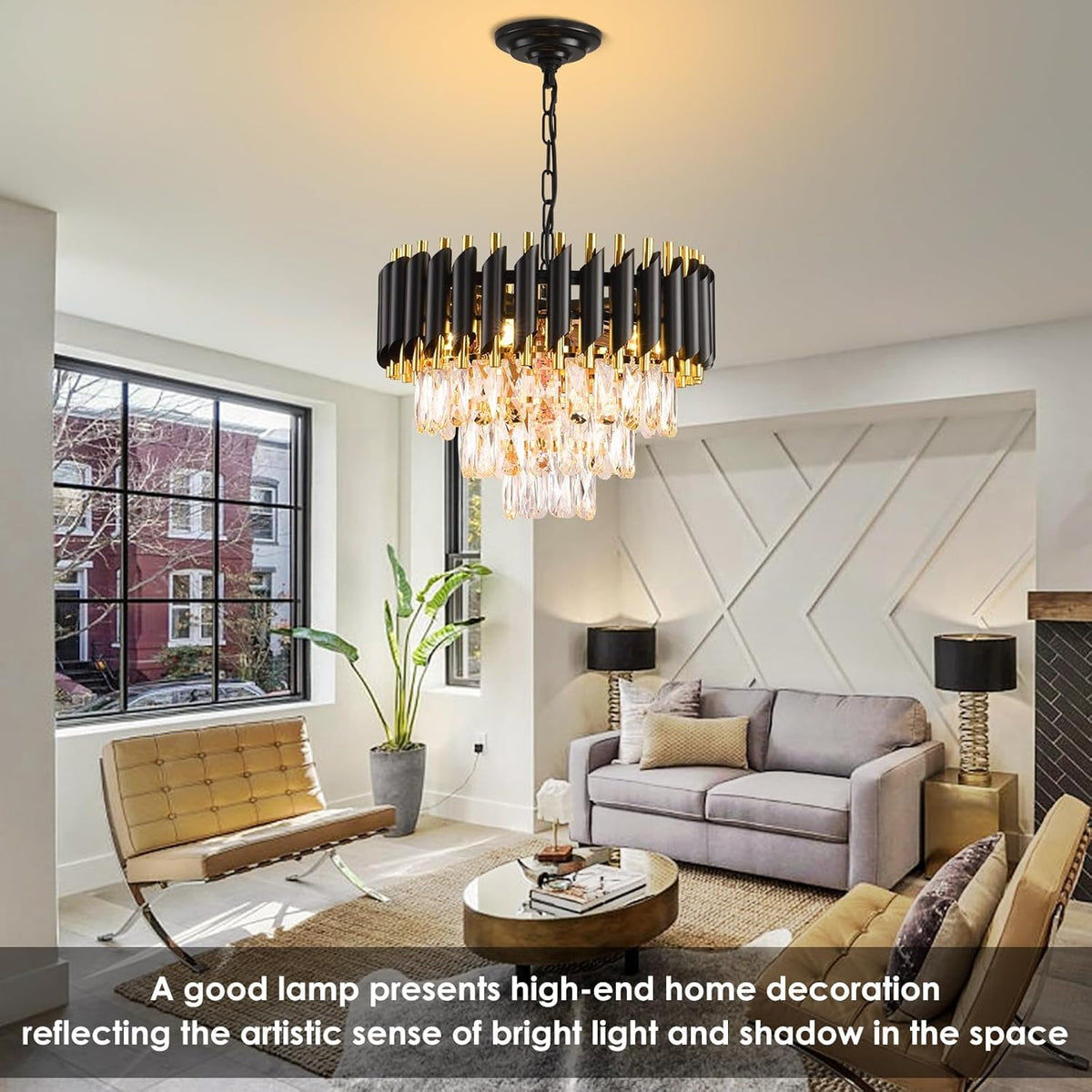 Modern Crystal Chandelier for Dining Room Black and Gold