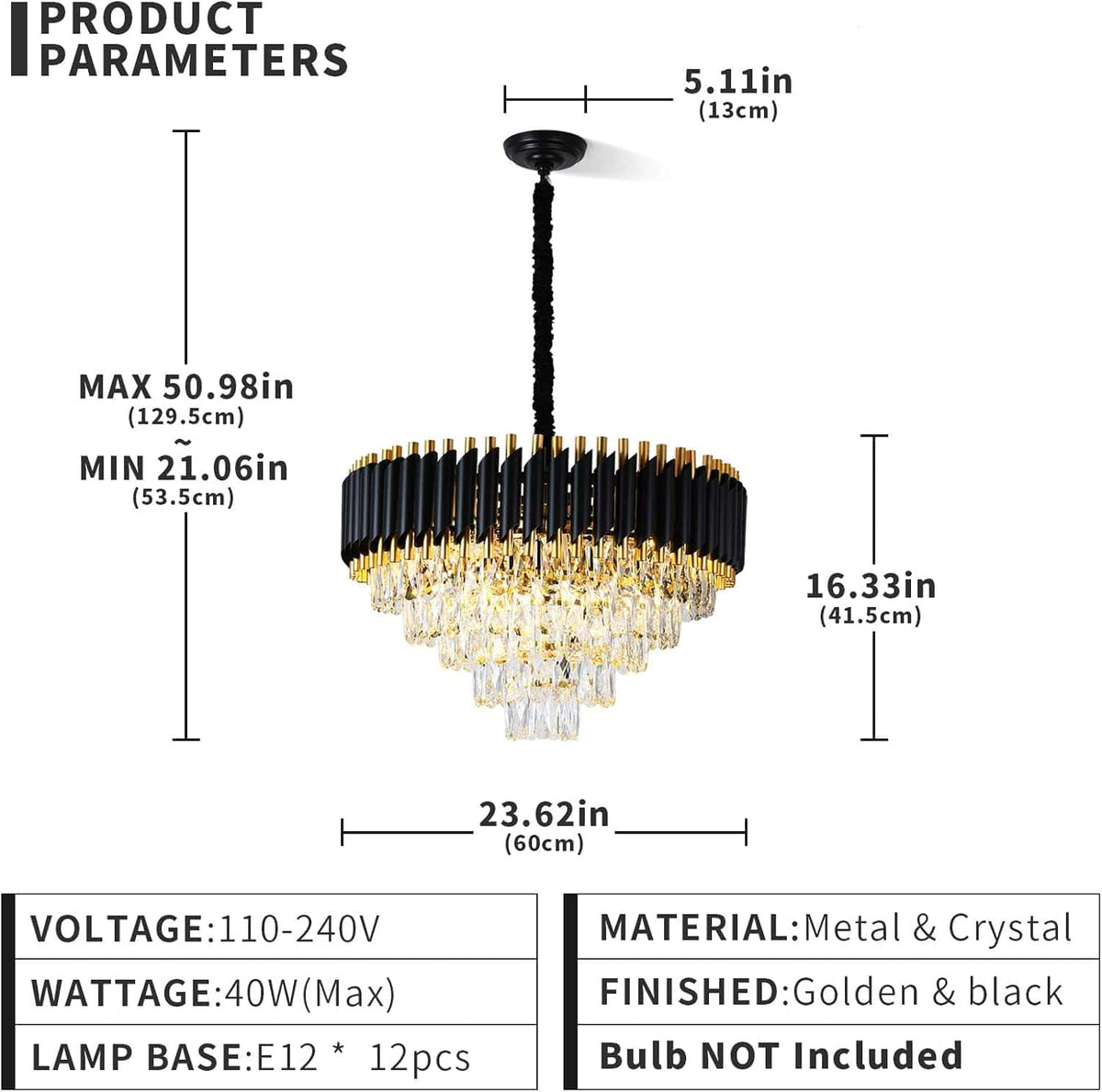 Modern Crystal Chandelier for Dining Room Black and Gold