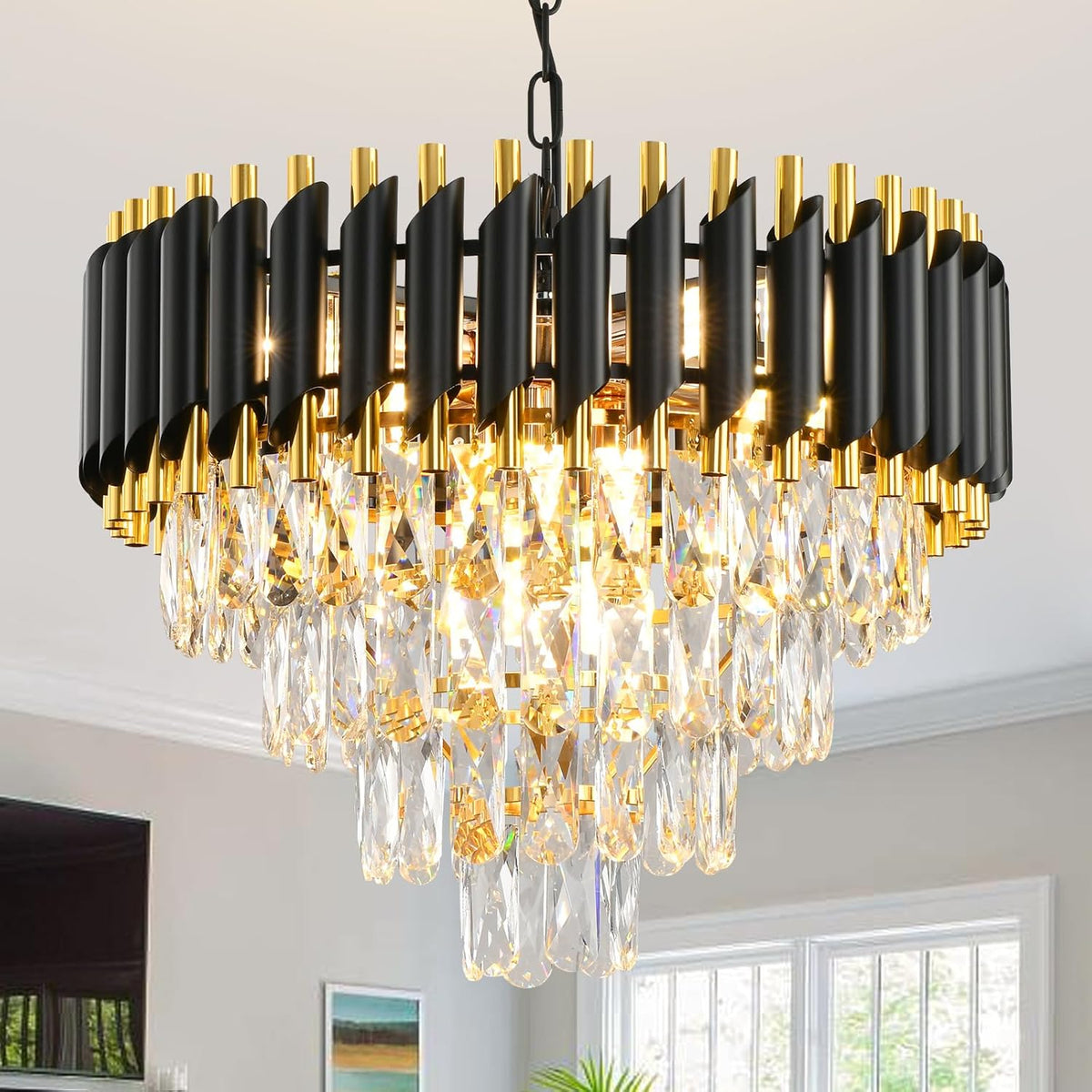 Modern Crystal Chandelier for Dining Room Black and Gold