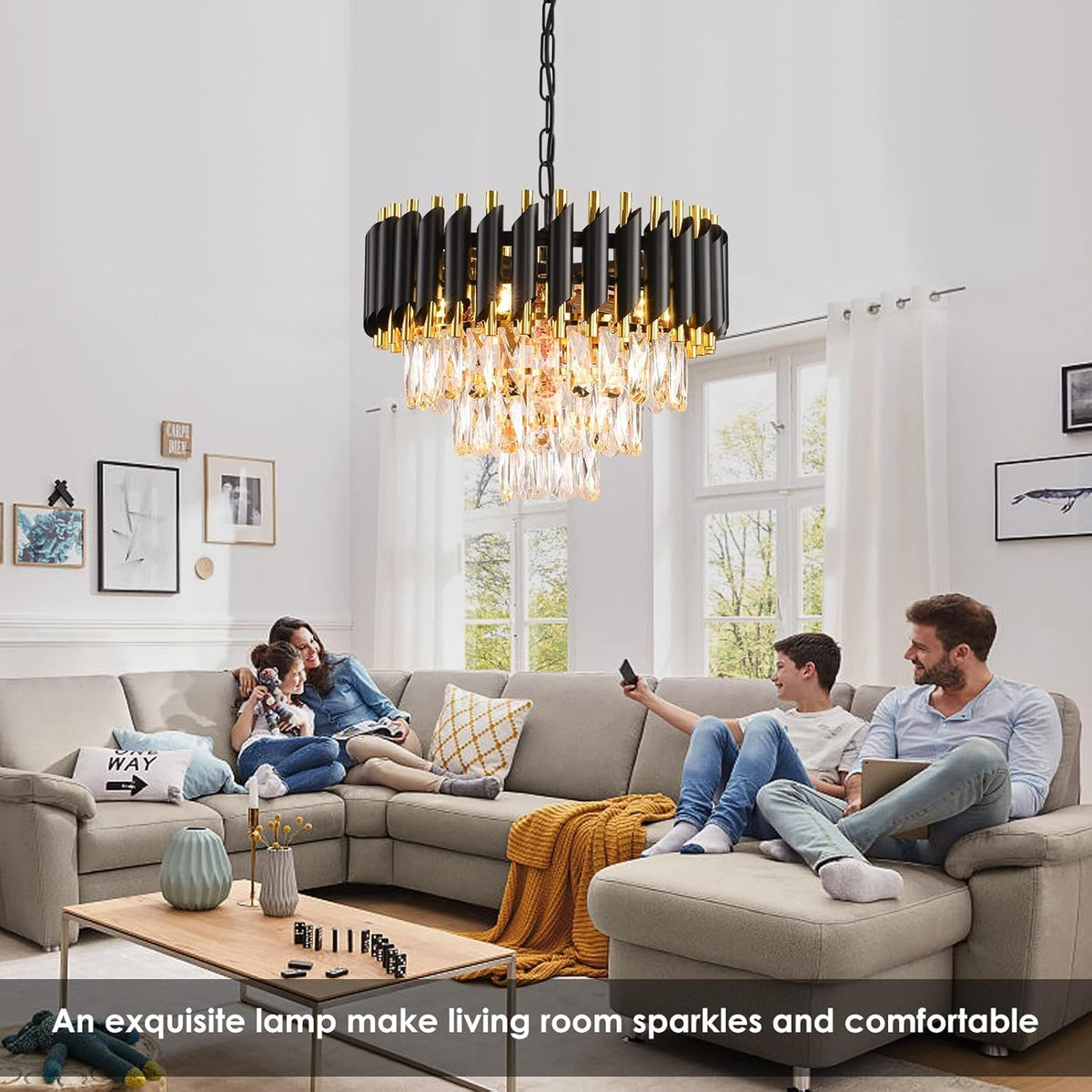 Modern Crystal Chandelier for Dining Room Black and Gold