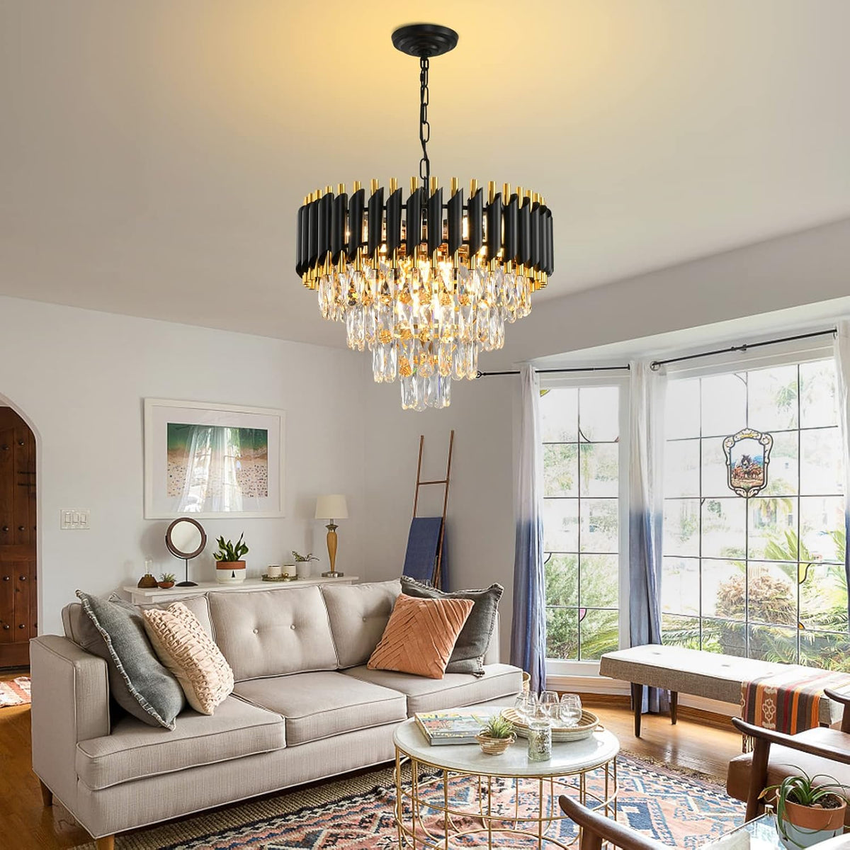 Modern Crystal Chandelier for Dining Room Black and Gold