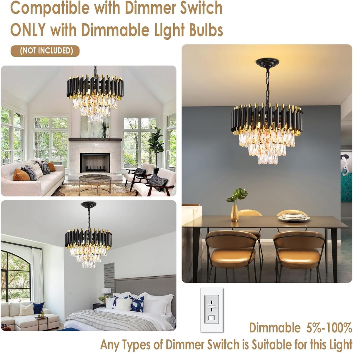 Modern Crystal Chandelier for Dining Room Black and Gold