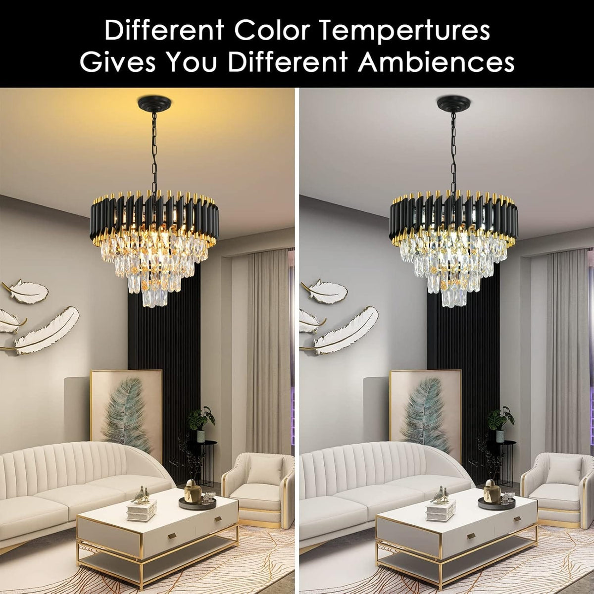 Modern Crystal Chandelier for Dining Room Black and Gold