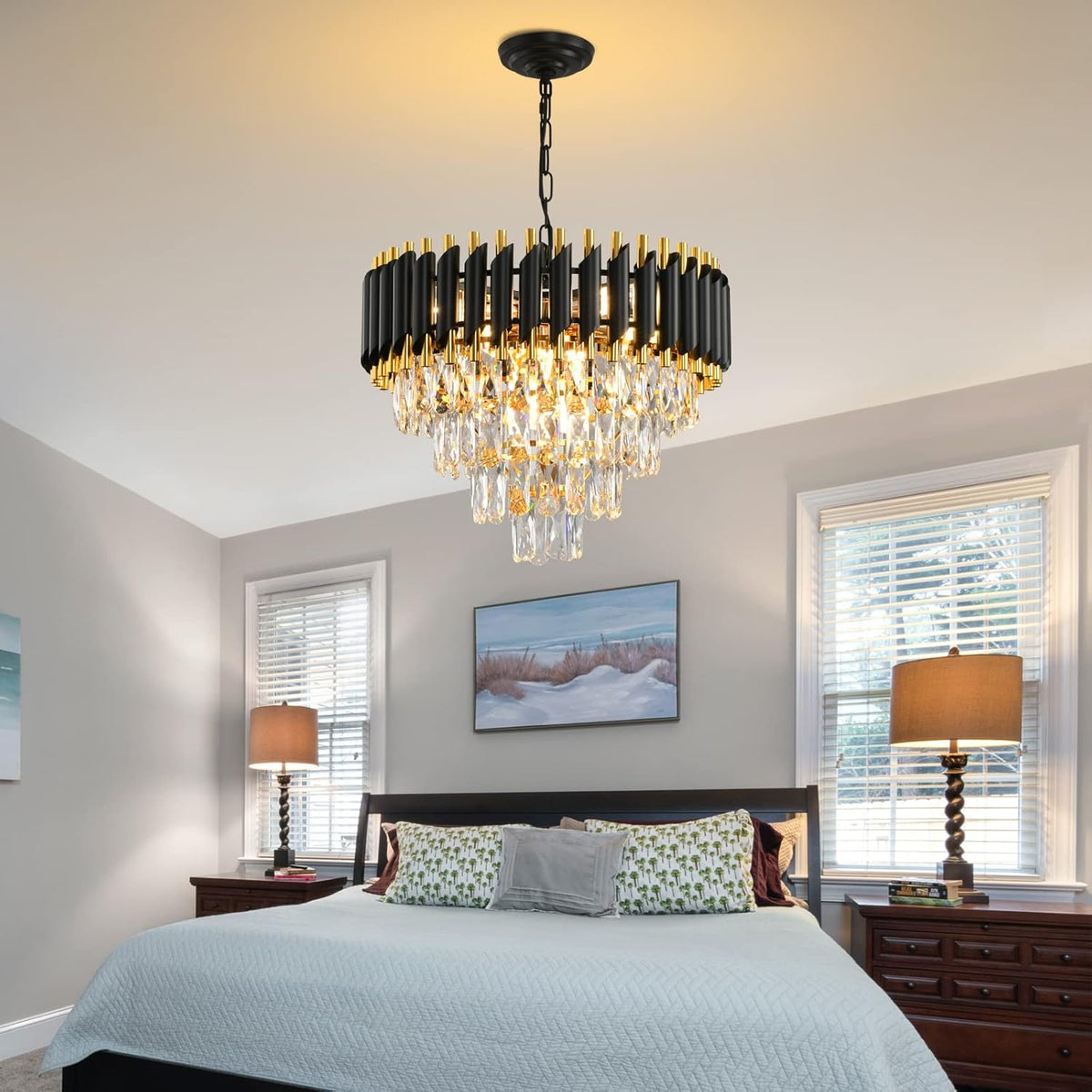Modern Crystal Chandelier for Dining Room Black and Gold