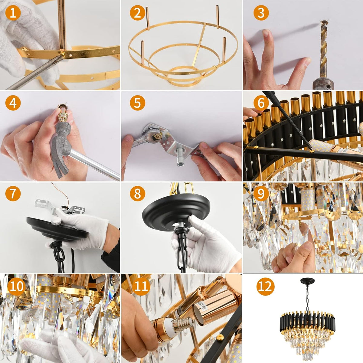 Modern Crystal Chandelier for Dining Room Black and Gold