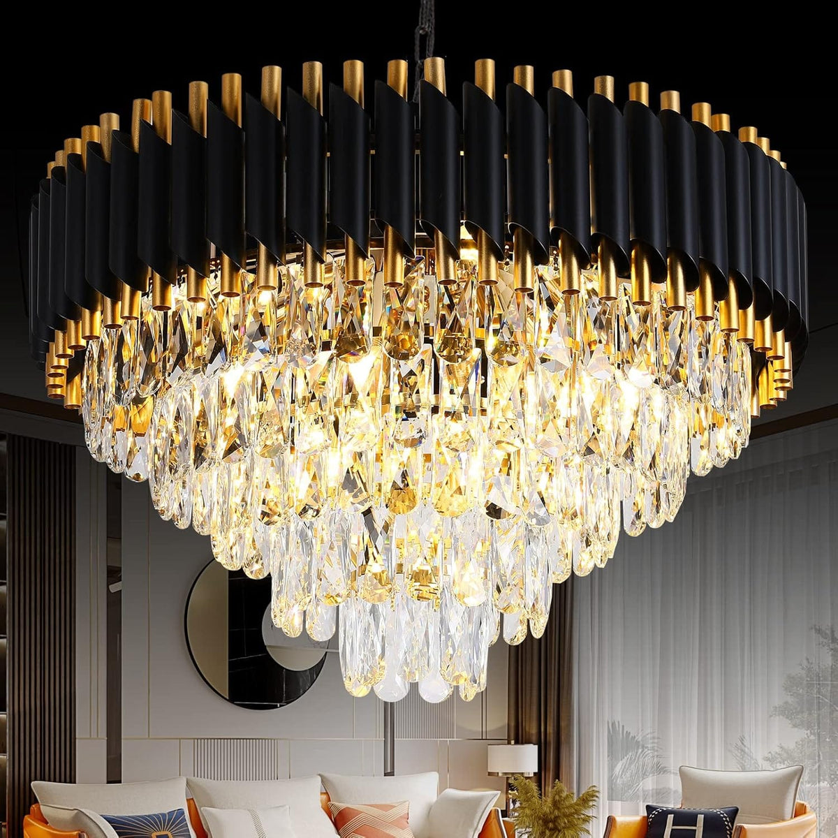 Modern Crystal Chandelier for Dining Room Black and Gold