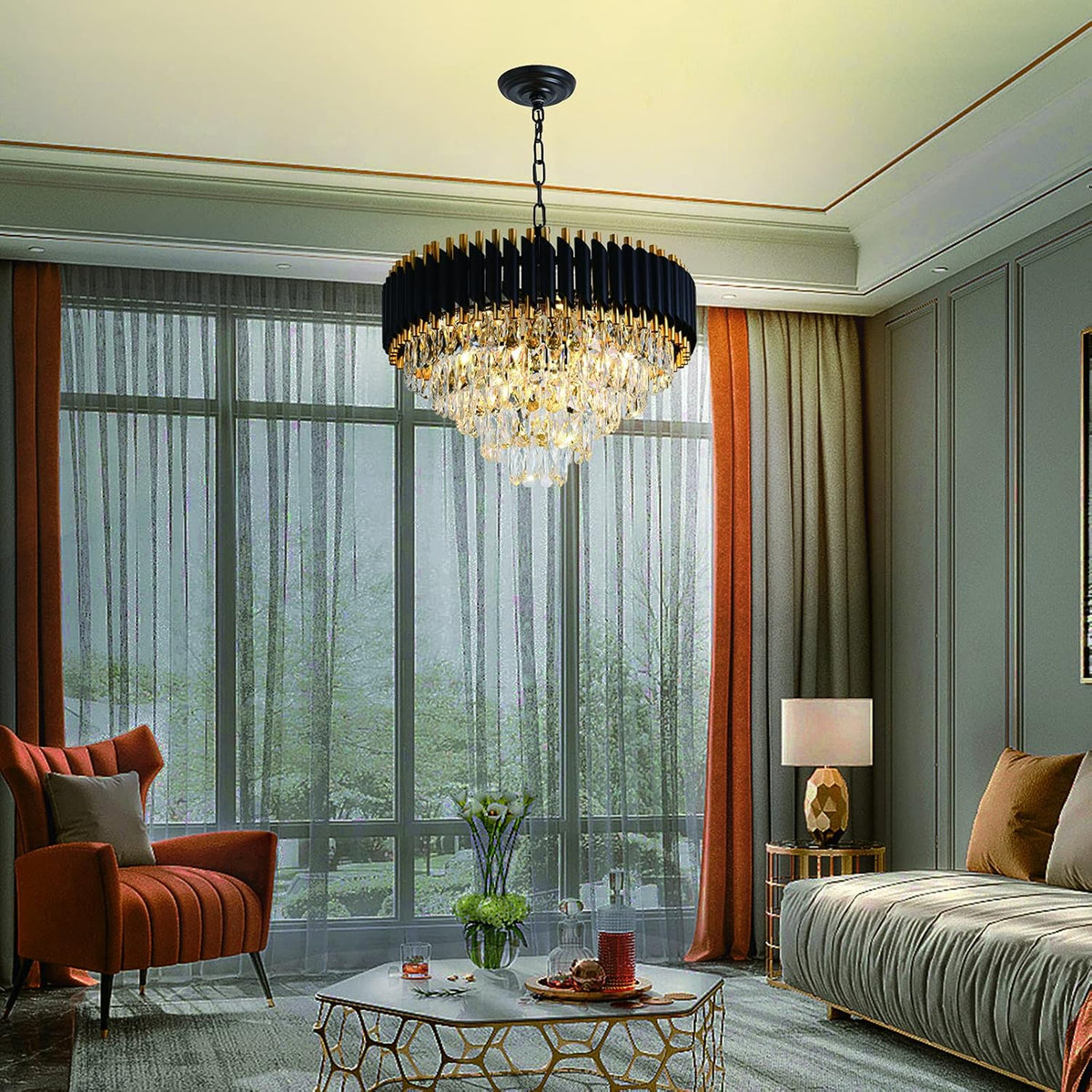 Modern Crystal Chandelier for Dining Room Black and Gold