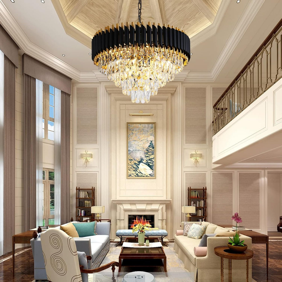 Modern Crystal Chandelier for Dining Room Black and Gold