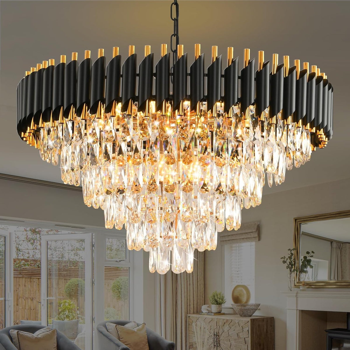 Modern Crystal Chandelier for Dining Room Black and Gold