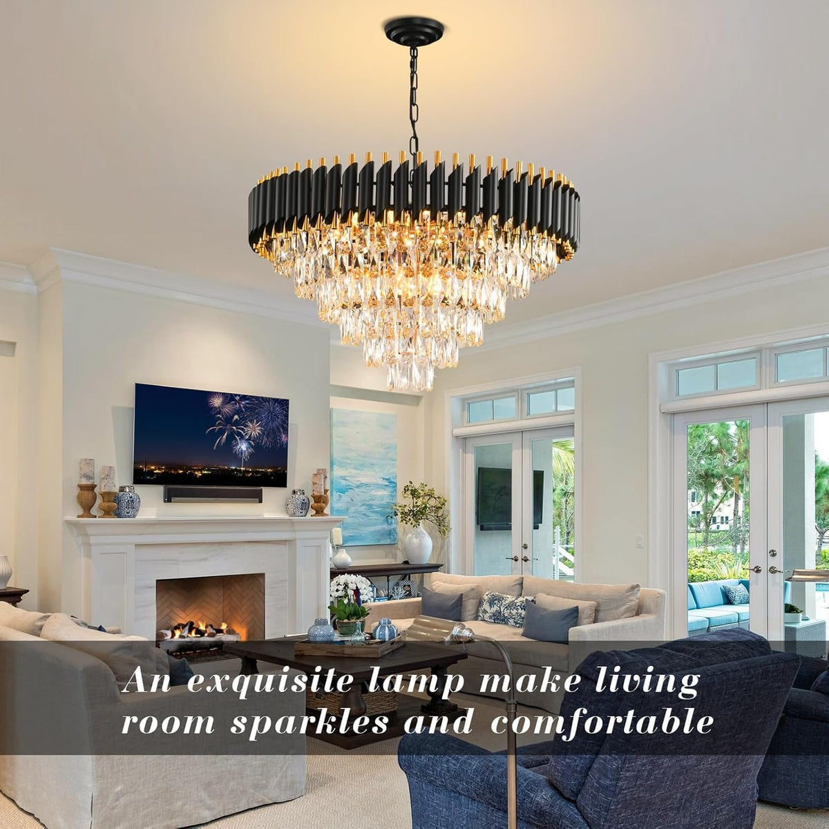 Modern Crystal Chandelier for Dining Room Black and Gold