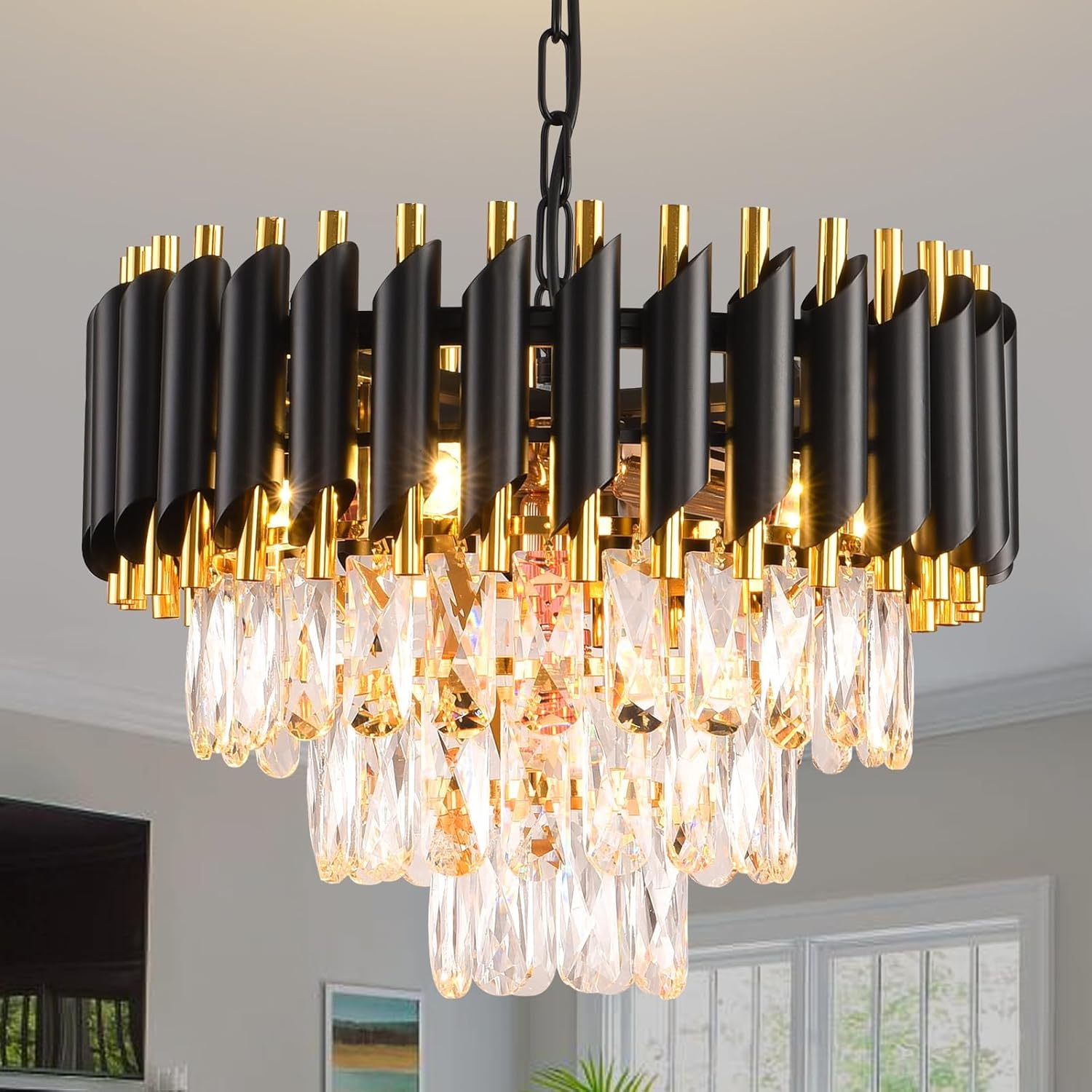 Modern Crystal Chandelier for Dining Room Black and Gold