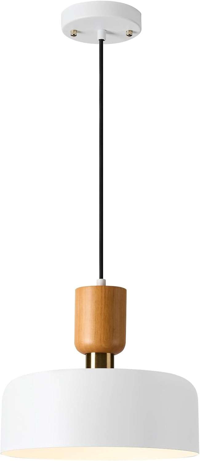 Modern Nordic Round Metal and Wood Pendant Lamp
