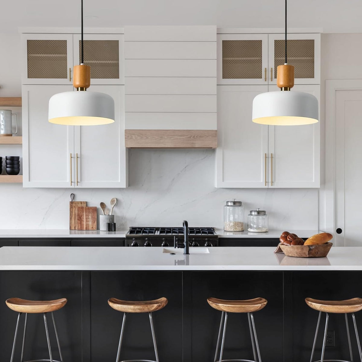 Modern Nordic Round Metal and Wood Pendant Lamp