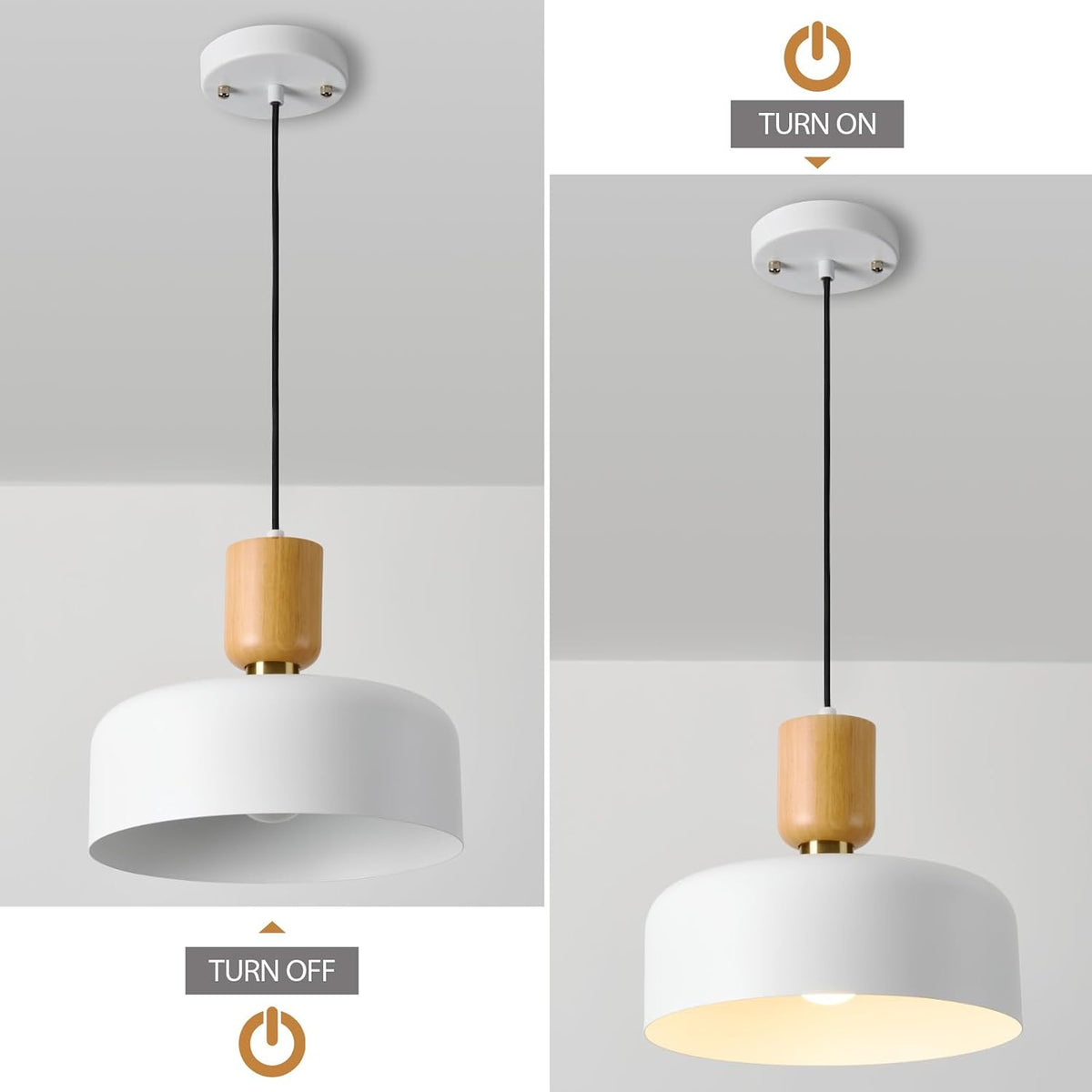 Modern Nordic Round Metal and Wood Pendant Lamp