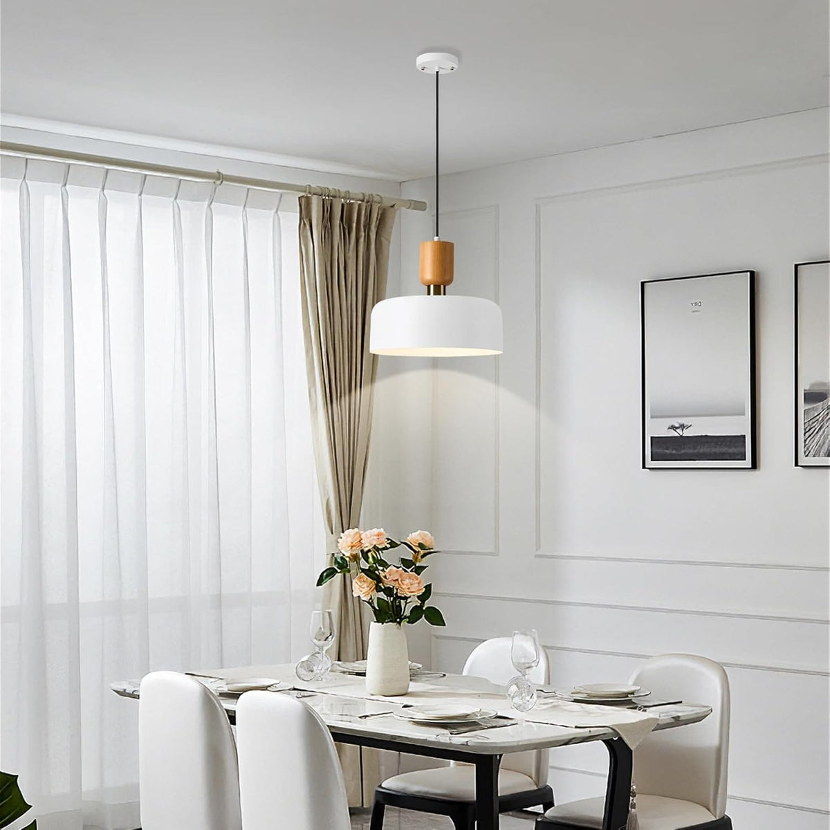 Modern Nordic Round Metal and Wood Pendant Lamp