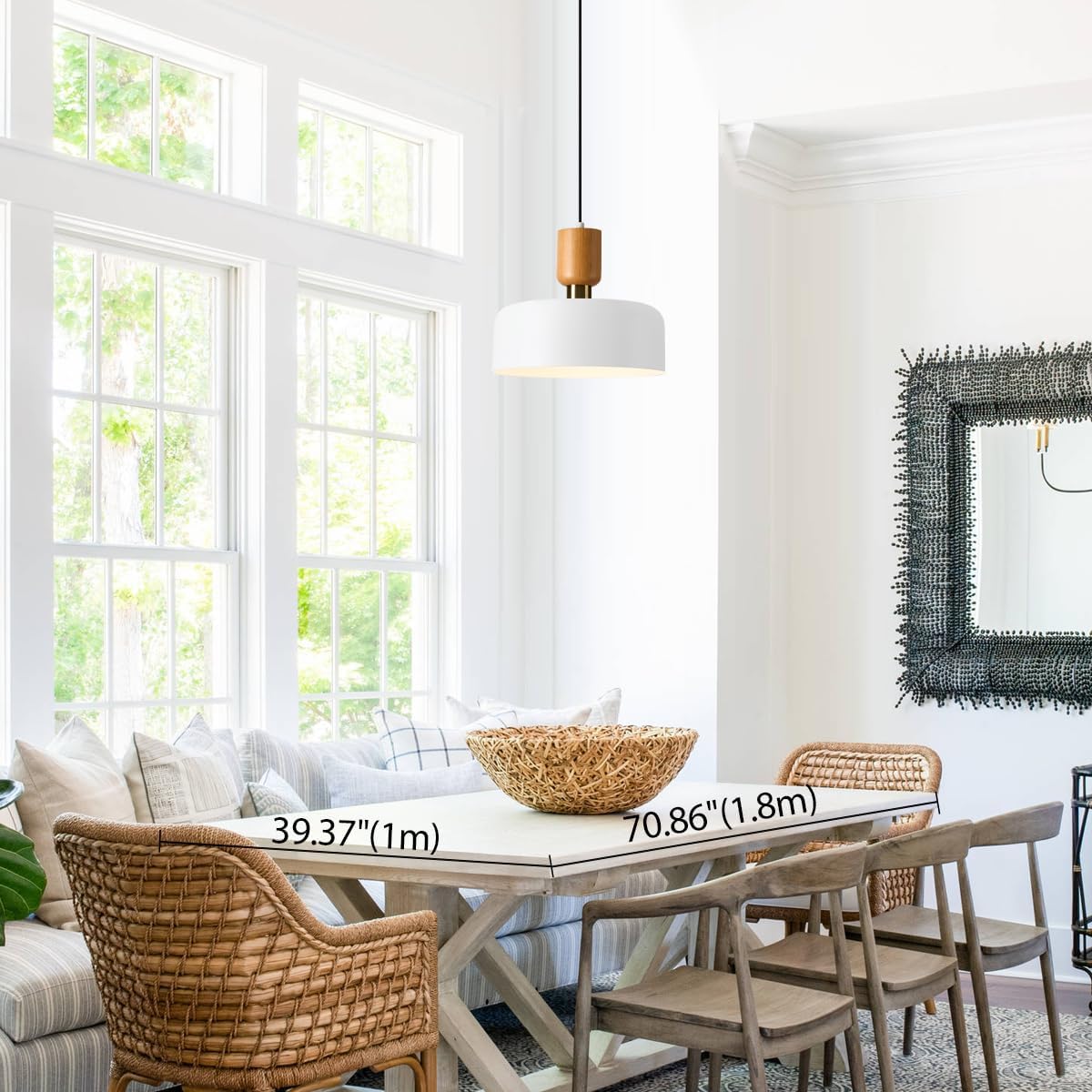 Modern Nordic Round Metal and Wood Pendant Lamp