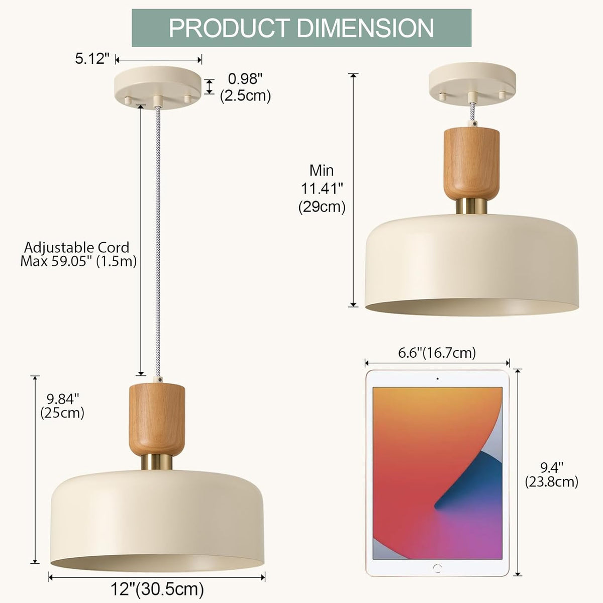 Modern Nordic Round Metal and Wood Pendant Lamp
