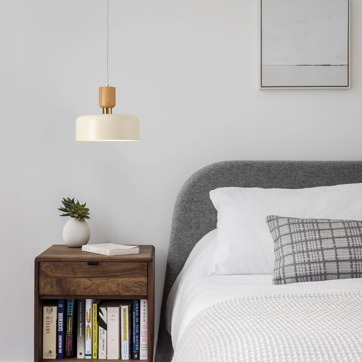 Modern Nordic Round Metal and Wood Pendant Lamp