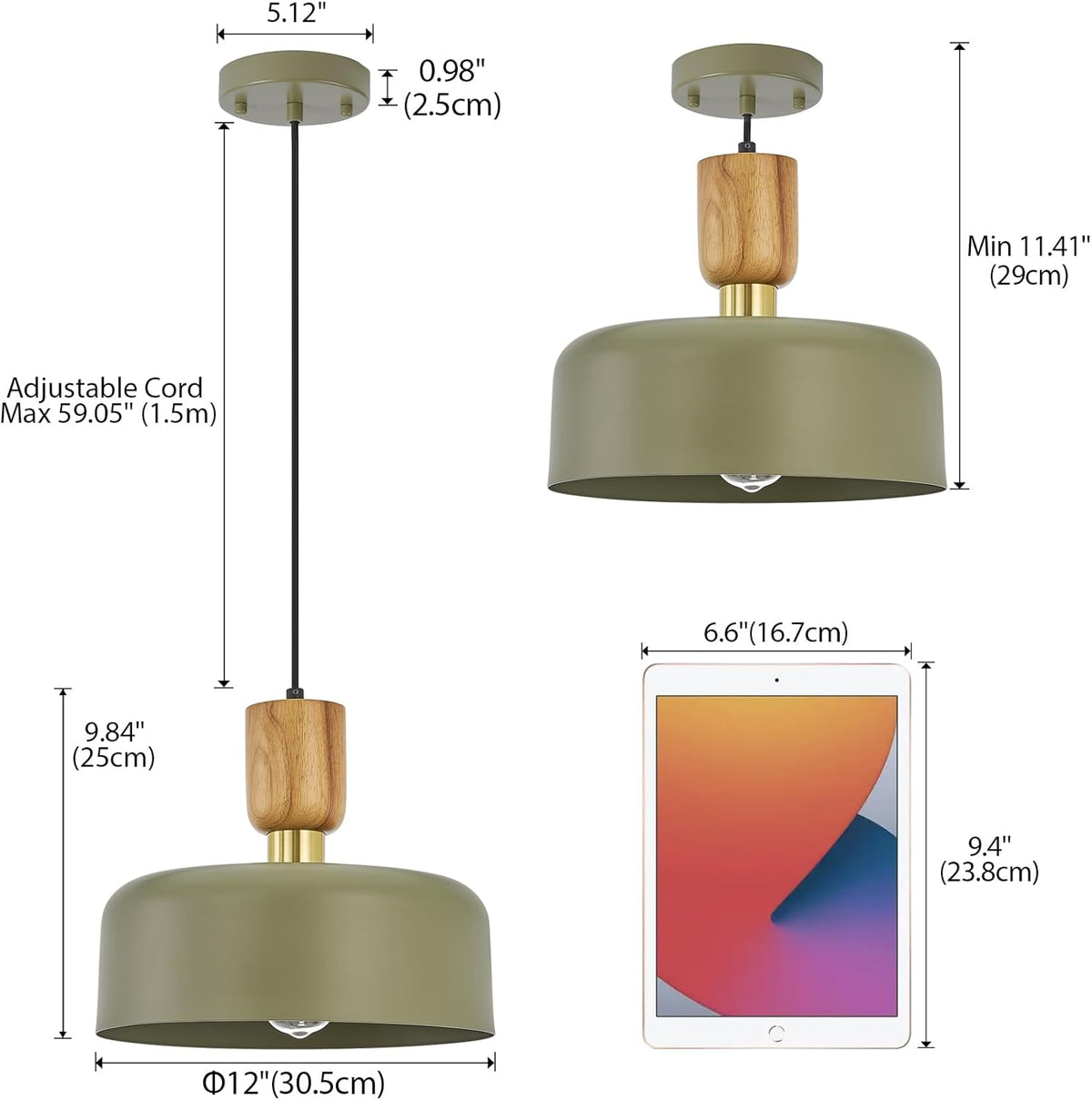 Modern Nordic Round Metal and Wood Pendant Lamp